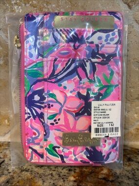 Lilly Pulitzer Pink Floral Stay Golden  Zip Card Holder Wallet NEW